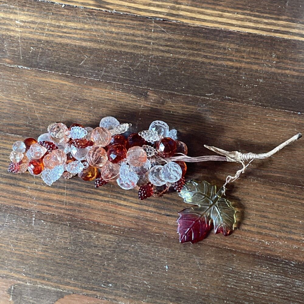 Vintage Faceted Lucite Grape Cluster Raspberry Peach Clear 1960s 10" Long